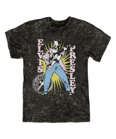 Elvis Presley Sun Records T-shirt | Singing In Burst Distressed Sun Records Mineral Wash Shirt $9.28 Shirts