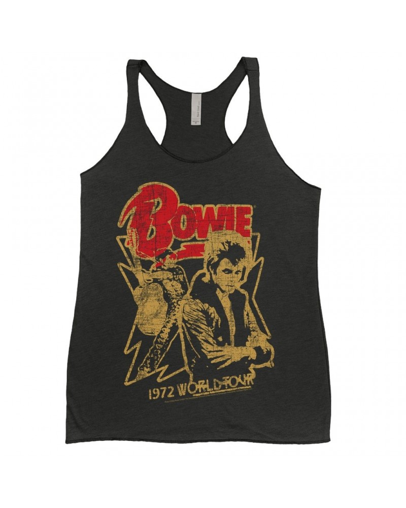 David Bowie Ladies' Tank Top | 1972 World Tour Design Distressed Shirt $13.90 Shirts