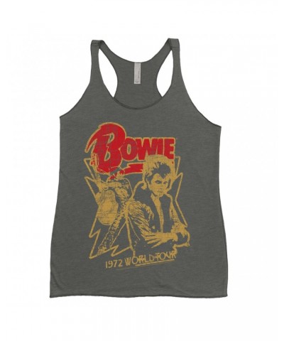 David Bowie Ladies' Tank Top | 1972 World Tour Design Distressed Shirt $13.90 Shirts