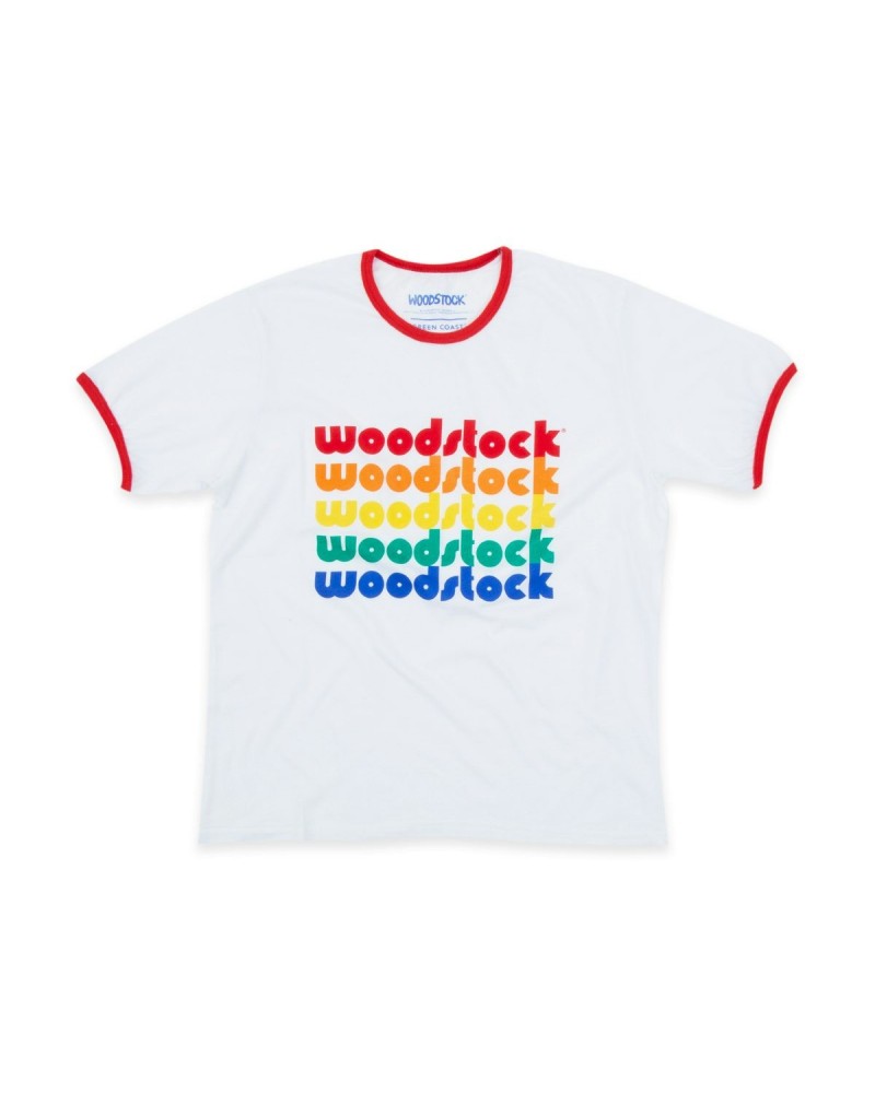 Woodstock Kids Rainbow Ringer White T-shirt $1.50 Shirts