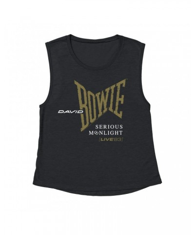 David Bowie Ladies' Muscle Tank Top | 1983 Serious Moonlight Tour Logo Shirt $11.53 Shirts