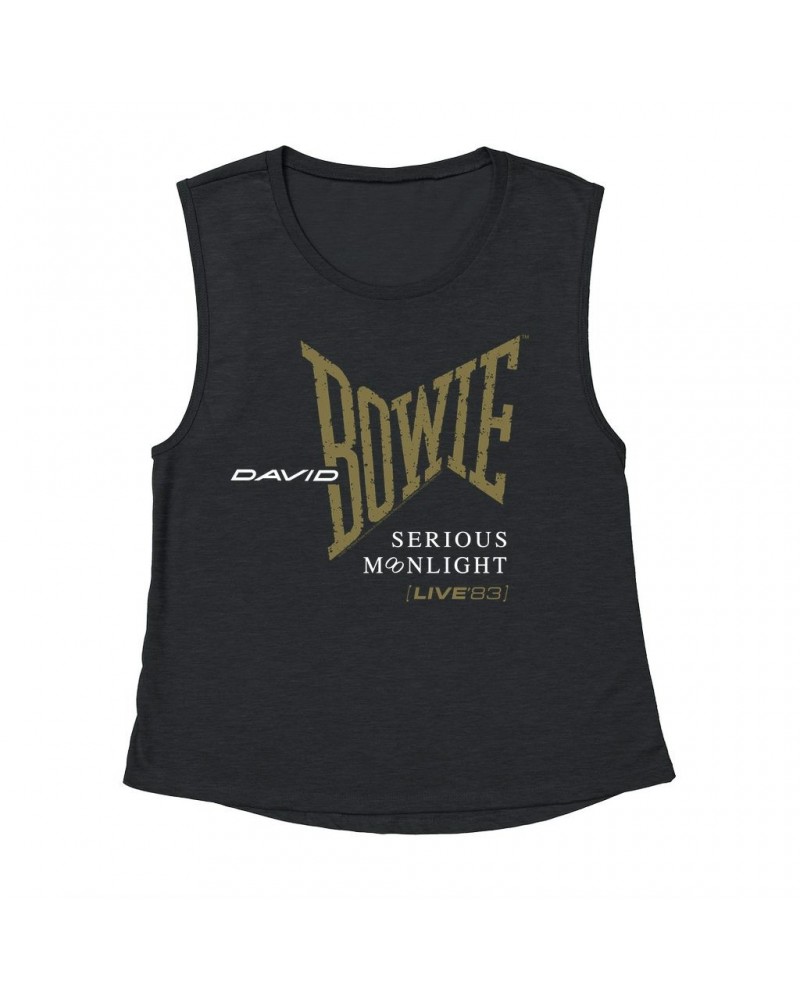 David Bowie Ladies' Muscle Tank Top | 1983 Serious Moonlight Tour Logo Shirt $11.53 Shirts