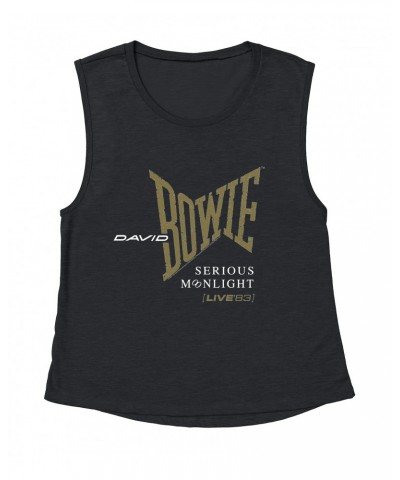 David Bowie Ladies' Muscle Tank Top | 1983 Serious Moonlight Tour Logo Shirt $11.53 Shirts