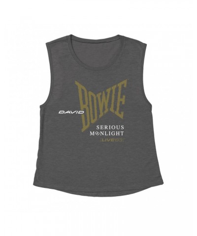 David Bowie Ladies' Muscle Tank Top | 1983 Serious Moonlight Tour Logo Shirt $11.53 Shirts