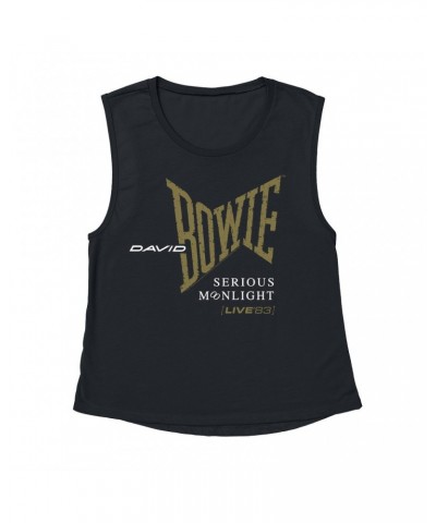 David Bowie Ladies' Muscle Tank Top | 1983 Serious Moonlight Tour Logo Shirt $11.53 Shirts