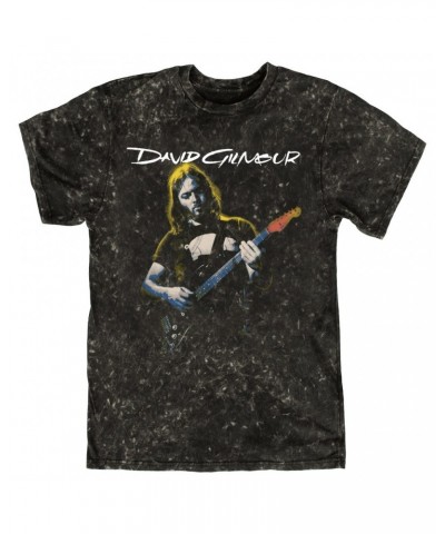 David Gilmour T-shirt | 1977 Color Tinted Photo With Logo Mineral Wash Shirt $8.99 Shirts