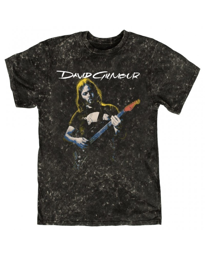 David Gilmour T-shirt | 1977 Color Tinted Photo With Logo Mineral Wash Shirt $8.99 Shirts