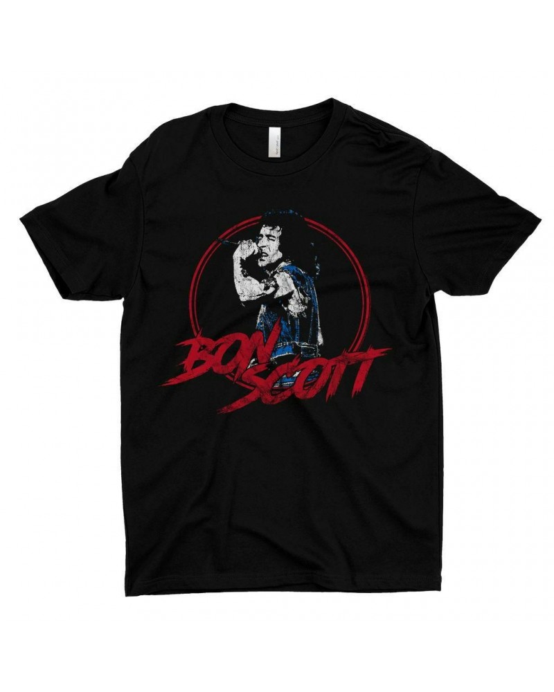 Bon Scott T-Shirt | Circular Pop Art Red Shirt $9.23 Shirts