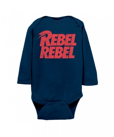 David Bowie Long Sleeve Bodysuit | Rebel Rebel Logo Distressed Bodysuit $9.86 Shirts