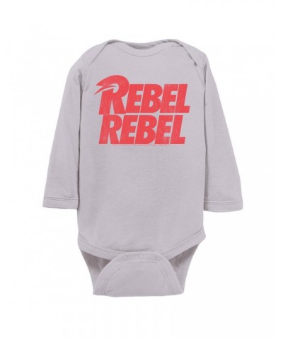 David Bowie Long Sleeve Bodysuit | Rebel Rebel Logo Distressed Bodysuit $9.86 Shirts