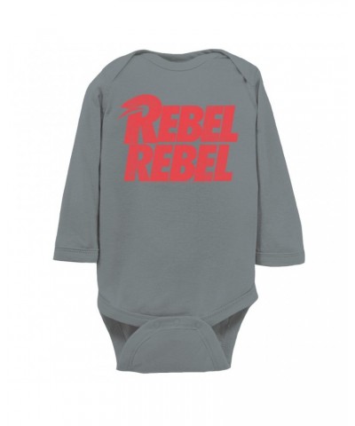 David Bowie Long Sleeve Bodysuit | Rebel Rebel Logo Distressed Bodysuit $9.86 Shirts