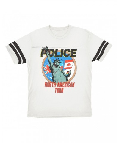 The Police T-Shirt | North America 1983 Colorful Concert Promotion Distressed Football Shirt $16.15 Shirts