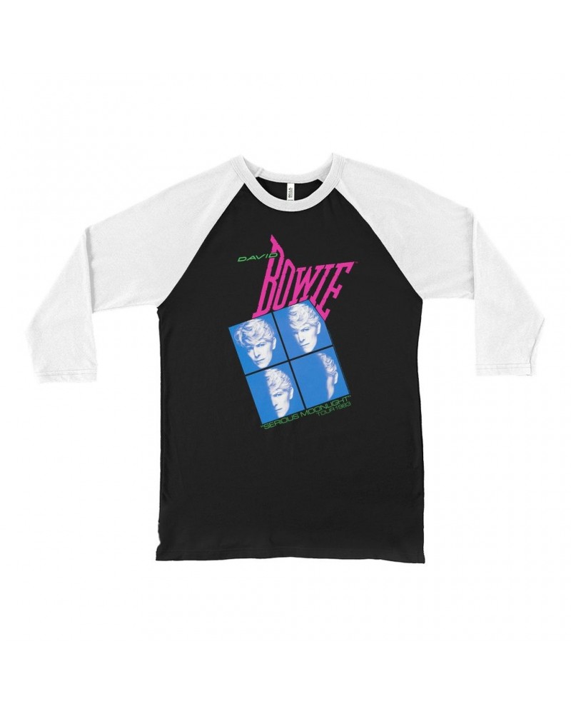 David Bowie 3/4 Sleeve Baseball Tee | Neon Serious Moonlight Tour Shirt $12.28 Shirts