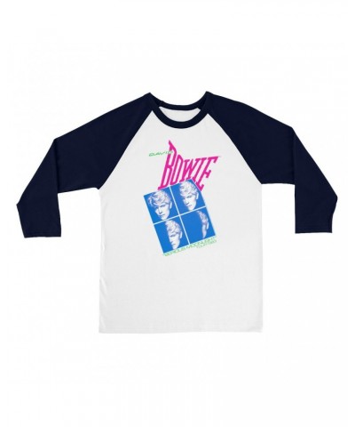 David Bowie 3/4 Sleeve Baseball Tee | Neon Serious Moonlight Tour Shirt $12.28 Shirts