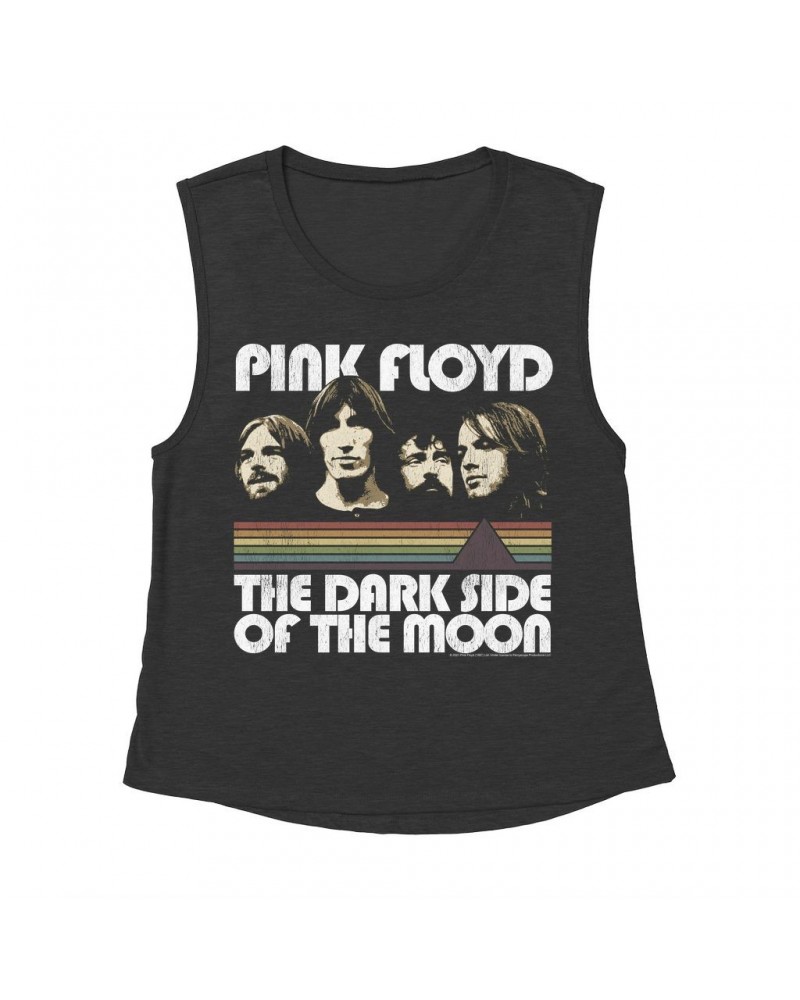 Pink Floyd Ladies' Muscle Tank Top | Dark Side Of The Moon Retro Design Distressed Shirt $11.20 Shirts