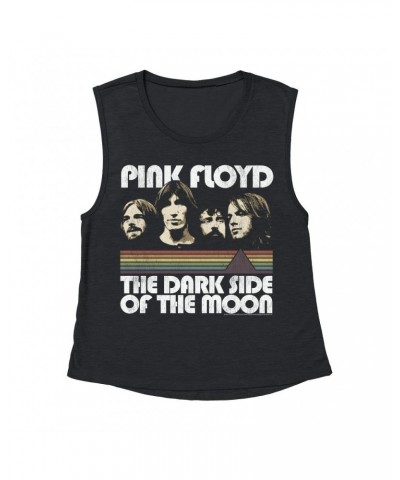 Pink Floyd Ladies' Muscle Tank Top | Dark Side Of The Moon Retro Design Distressed Shirt $11.20 Shirts