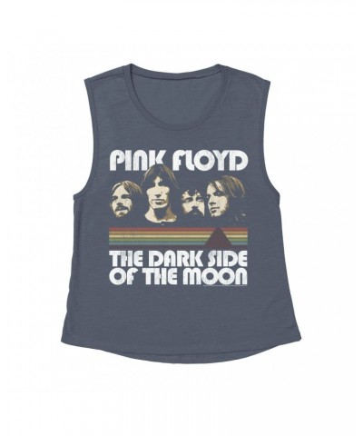 Pink Floyd Ladies' Muscle Tank Top | Dark Side Of The Moon Retro Design Distressed Shirt $11.20 Shirts